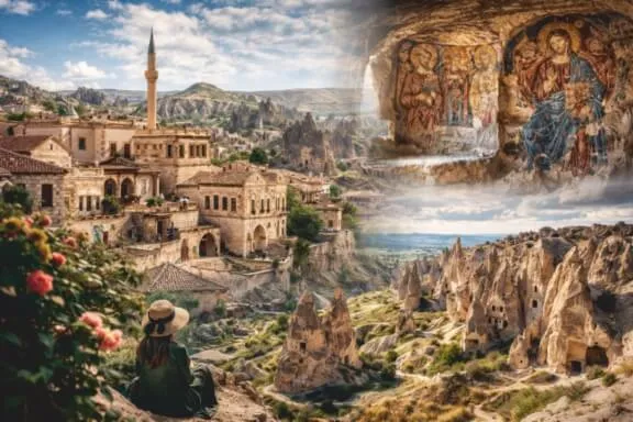 Historic Greek village Mustafapaşa Sinasos with cave church frescoes and traditional stone architecture in Cappadocia